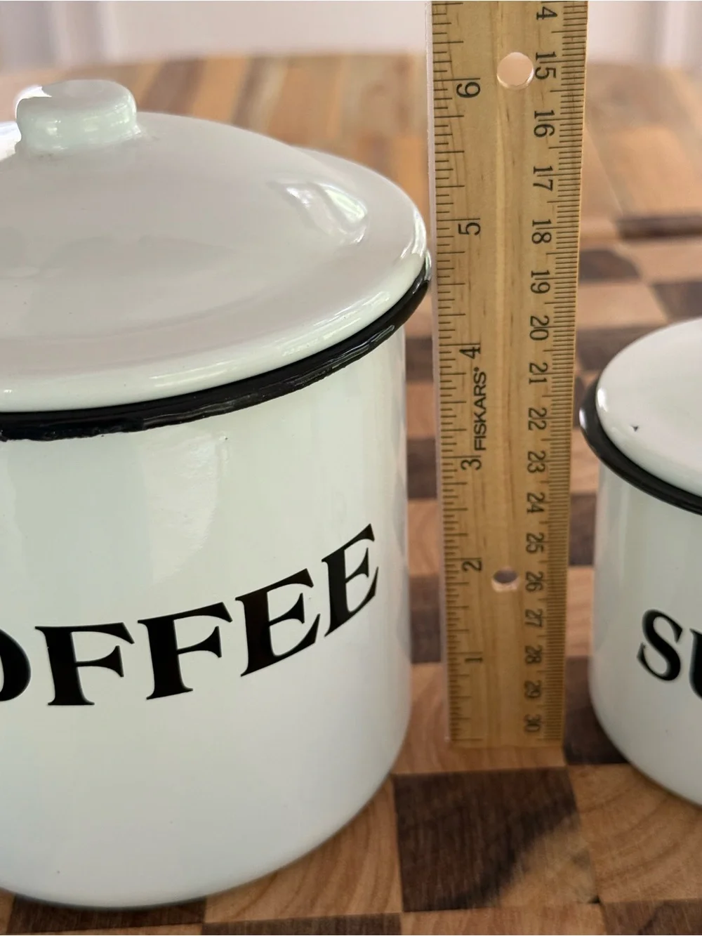 White and Black Enamel Coffee & Sugar Storage Canister Set